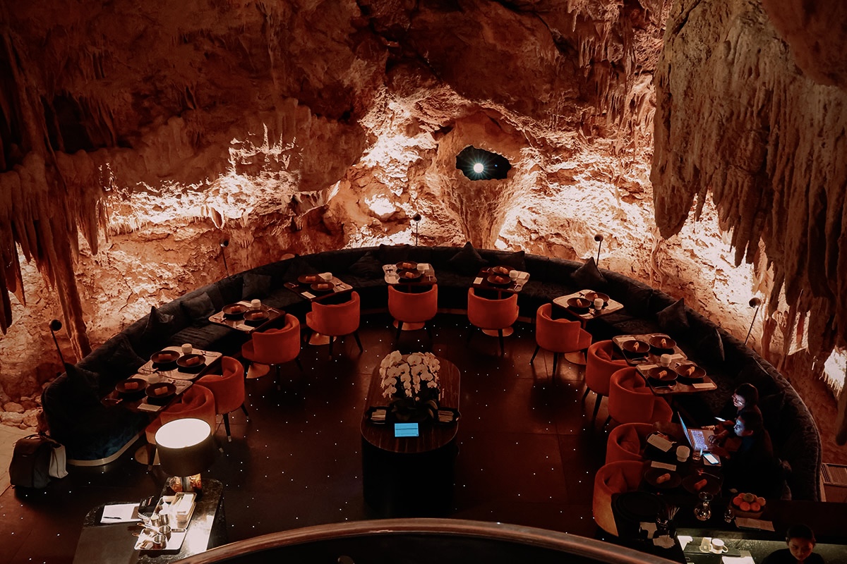 Dining tables inside The Cave